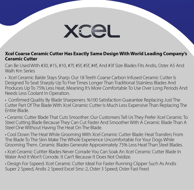 XCEL Ceramic Coarse Pet Replacement Cutter Blade Compatible with Fast-Feed, Andis, Oster A5, and Walh KM Series (4 Pack) 4 Pack - PawsPlanet Australia
