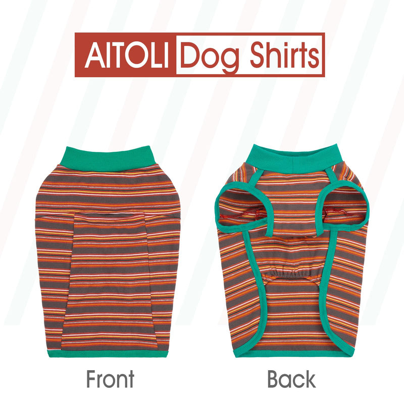 Dog Shirts, French Bulldog T-Shirt, Cotton Striped Tank Top, Color Blocked Tee for Small Dogs, Stretchy & Breathable Puppy Vest, Four Seasons Pet Clothes Brown Medium - PawsPlanet Australia