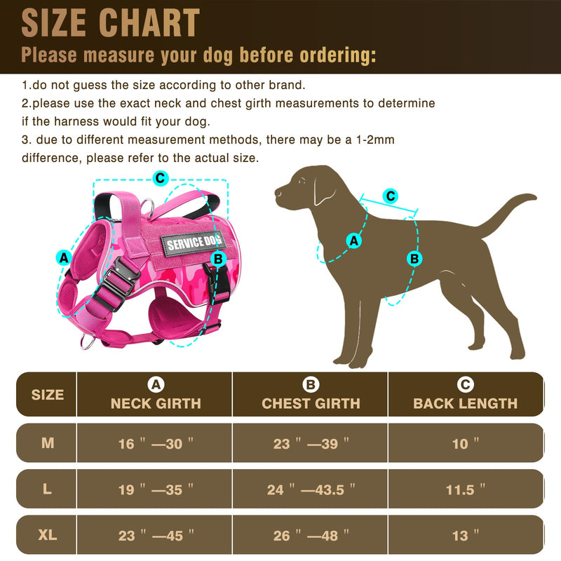 WINSEE Tactical Dog Harness for Medium Dog, Heavy Duty Service Working MOLLE Vest with 10 Pet Patches, 2X Metal Buckle Vest for Training Hunting Walking Camo Pink - PawsPlanet Australia