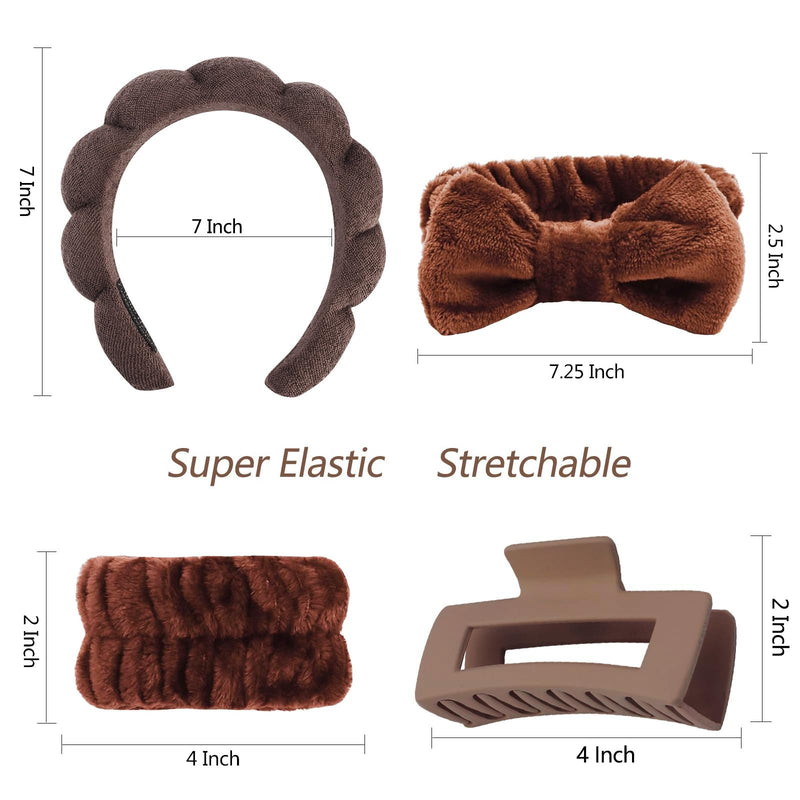 5 Pcs Spa Headbands for women and girls face washing, makeup, facial skin care, fluffy sponge SPA hairband bow hairband hairpin wristband set. (coffee) coffee - PawsPlanet Australia