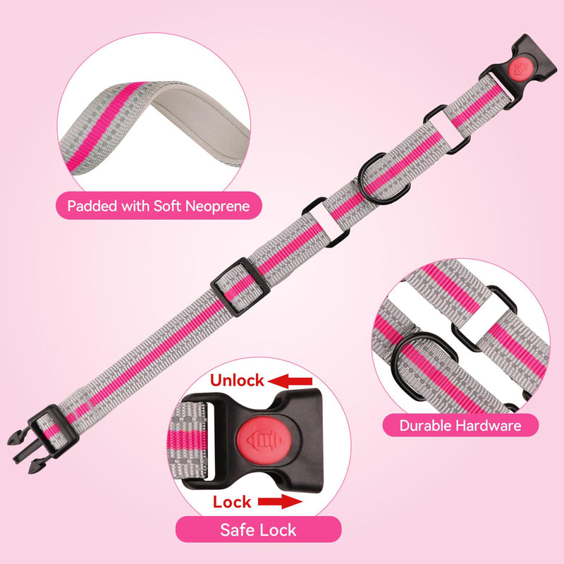 Martingale Collar for Dogs,Soft Neoprene Padded Reflective Martingale Collar and Leash Set Safety Buckle Nylon Martingale Collar for Puppy(Hotpink&XS) XS Hotpink - PawsPlanet Australia