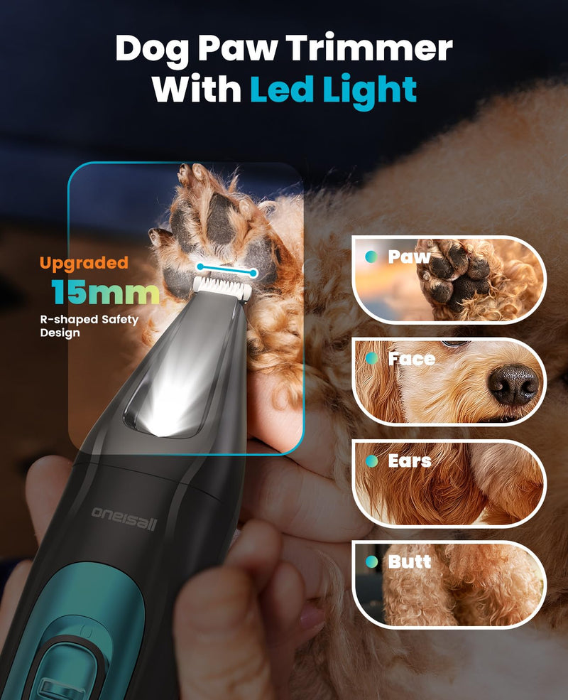 oneisall Dog Clippers & Paw Trimmer 4 in 1 Grooming Kit, Dog Grooming Clippers with LED Light for Full-Body Grooming, Cordless Silent Pet Shaver for Dogs Cats Blue 4-in-1 - PawsPlanet Australia
