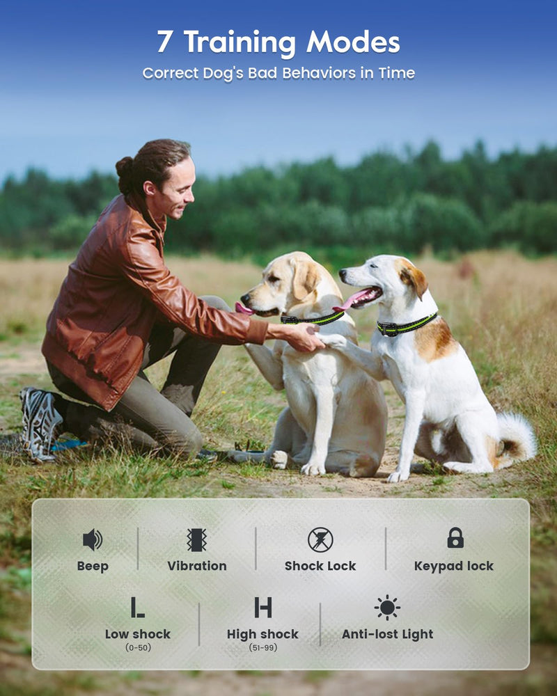 Dog Training Collar with 7 Training Modes, 4200Ft Remote Electronic Dog Shock Collar, Electric Shock Collar for Small Medium Large Dogs (Green) Green - PawsPlanet Australia