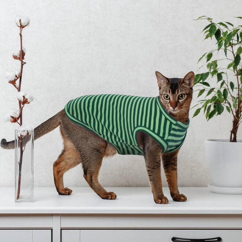 Sphynx Cat Clothes, Breathable Hairless Cat Shirts, Stripe Kitten T-Shirts Sleeveless, Pullover Cat Sweaters, Pet Summer Apparel for Sphynx, Cornish Rex, Devon Rex, Peterbald, Small Dogs X-Large Green - PawsPlanet Australia