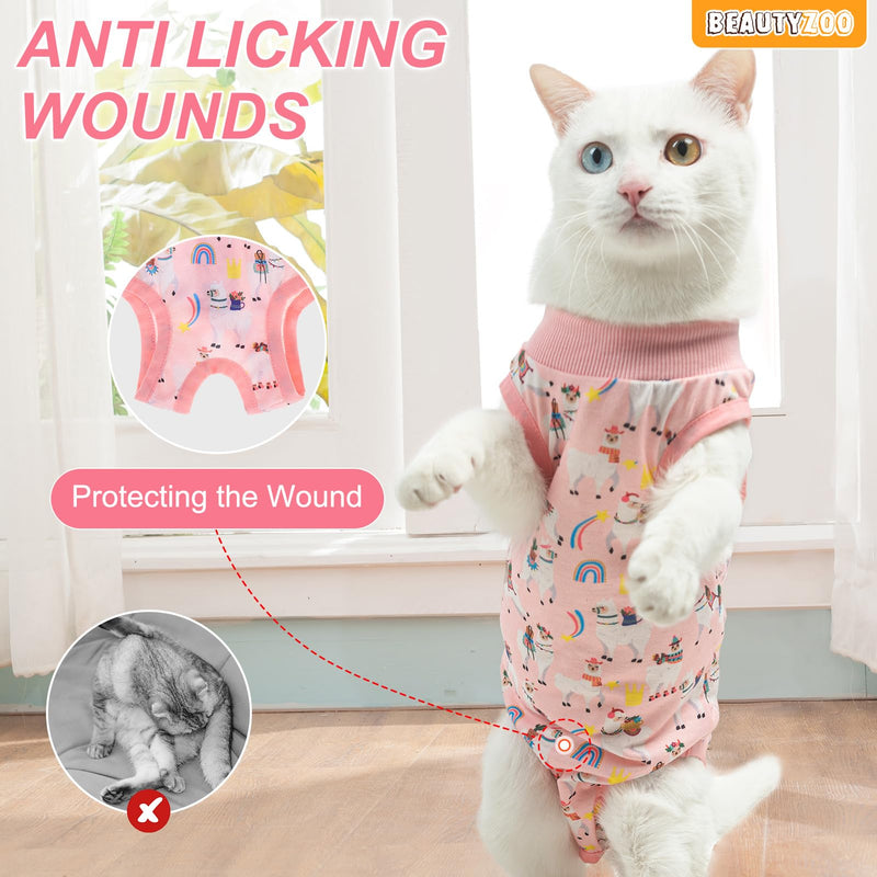 BEAUTYZOO 2 Pack Cat Recovery Suit, Cat Onesie for Cats After Surgery Female Male, Kitten Spay Neuter Surgical Recovery Body Suit Cone of Shame Alternative, Anti Lick Pet Anxiety Vest, Pink XS X-Small (Chest:12-14in, Back:7in) Alpaca + Pink (Pack of 2)