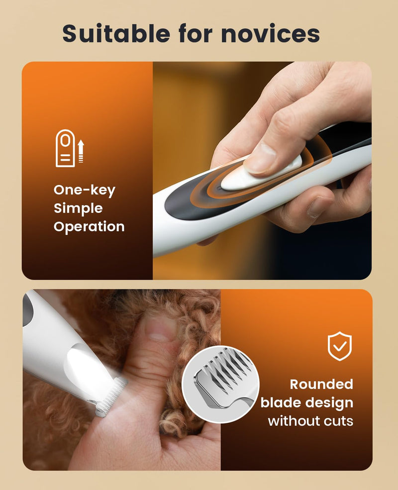 oneisall Dog Paw Trimmer with LED Light, Low Noise Dog Clippers Grooming Kit,20 mm Widen Blade, Cordless Pet Clippers Shaver for Dogs Cats Paws, Eyes, Ears, Face(White) Black & White - PawsPlanet Australia