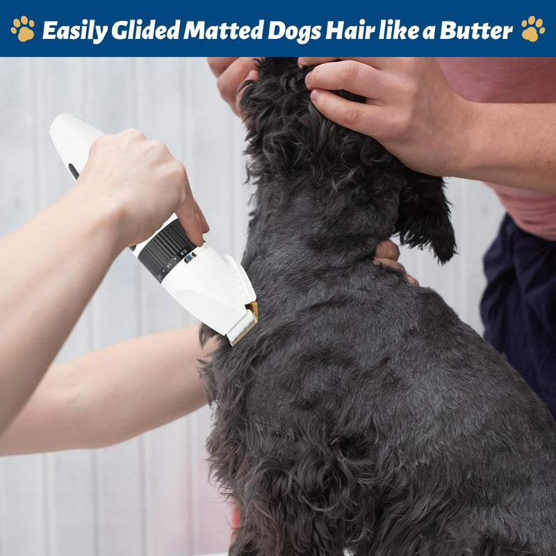 Timiyou Dog Clippers, Dog Grooming Kit Clippers, Rechargeable Cordless Pet Clippers Low Noise Pet Hair Clipper Dog Clippers Professional for Thick Hair with 4 Combs for Dogs Cats Horses, White