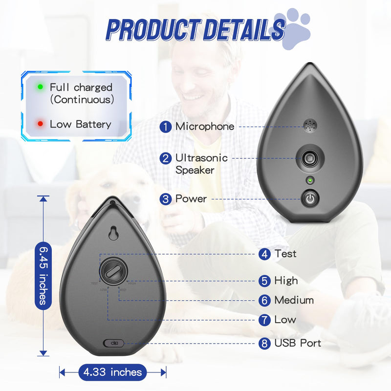 Anti Barking Device for Dogs, Ultrasonic Dog Bark Deterrent Devices, Rechargeable Bark Box,3 Modes Dog Barking Deterrent Devices Indoor & Outdoor, Dog Barking Stopper Long Range up to 75ft(Gray) Gray Anti Barking Device