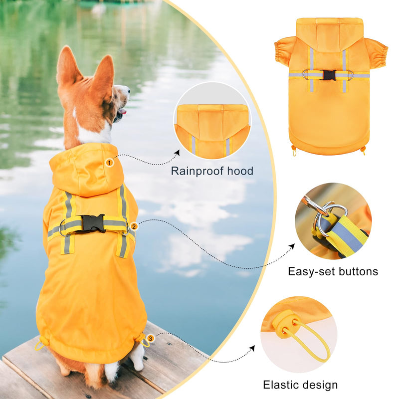 BEAUTYZOO Dog Raincoat with Harness Built-in for Small Medium Dogs and Puppies Boys Girls, Dog Rain Jacket Hooded Slicker Poncho Waterproof Reflective Dog Clothes for Winter Cold Rainy Snowy Days, S S(Back 12.6", Chest 18", Neck 13.5")