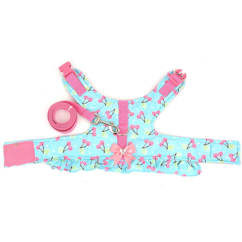 SMALLLEE_LUCKY_STORE Bow Cherry Print Cat and Small Dog Harness Dress with Leash for Girls Adjustable No Pull Escape Proof Soft Walking Jacket Waterproof Puppies Kitten Harness Vest Outdoor,Green XS XS(chest 12-13.5 Inch) blue cherry