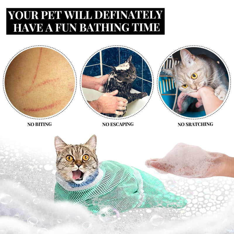 2PCS Cat Bathing Bag, Adjustable Cat Grooming Net Bag Breathable Cat Shower Bag for Cat Restraint Washing Bathing Nail Trimming Injection Medicine Taking (Green, Grey) - PawsPlanet Australia