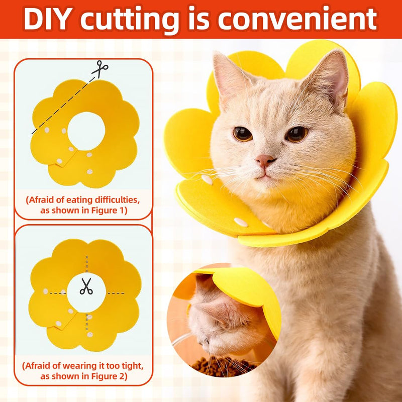 2 Pieces Cat Neck Brace [Yellow & Blue] - for Cats, Adjustable Cat Collar for Post-Surgery, Sunflower Cat Neck Brace for Small Dogs (S, 3-6 lbs)