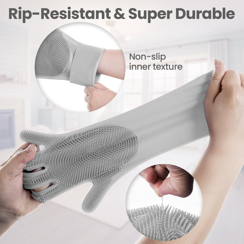 DELOMO Dog Washing Gloves with Comb: Soft and Gentle Silicone Pet Grooming Gloves - Bathing Scrubber Brush Mitt Grooming Shedding Fur Removal Massage for Dogs/Cats/Horse, Grey Large - PawsPlanet Australia