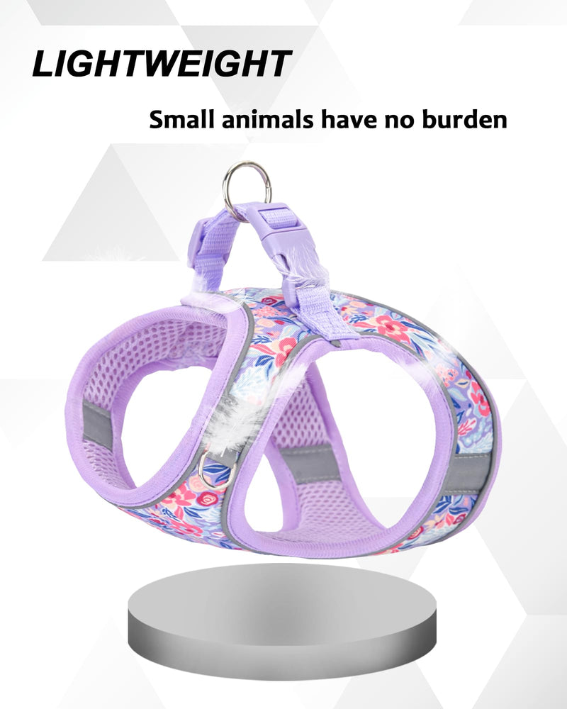 M Light Purple Flower Pattern Dog Harness and Leash Set,No Escape Puppy Harnesses for Training Walking，Breathable Adjustable Puppy Vest for Small Medium Dogs, Cats (Light Purple, M) - PawsPlanet Australia