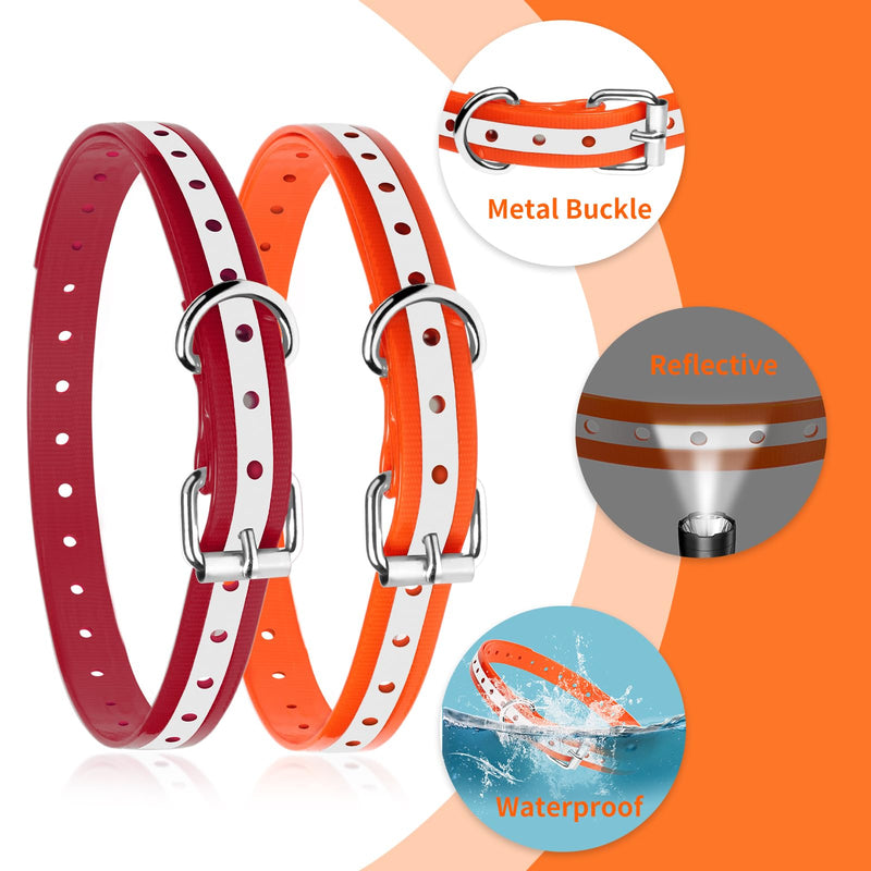 PaiPaitek Shock Collar Replacement Strap for Most of Training Collar, 3/4 Inch Dog Collar Replacement for Wireless Fence and Bark, Adjustable Reflective TPU Collar Strap - 2 Pack TPU Reflective Red and Orange - PawsPlanet Australia
