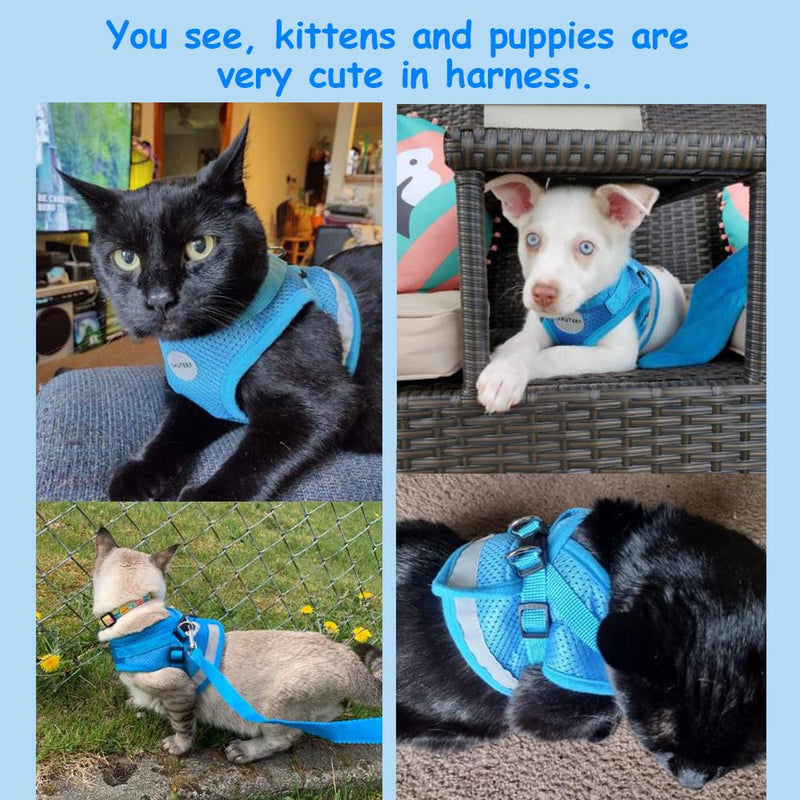 Cat Harnesses and Puppy Harness with Leashes Set, Escape Proof Cat Harness, Adjustable Reflective Soft Mesh Vest Fit Puppy Kitten Rabbit Ferrets's Outdoor Harness S (Chest: 9" - 11") SkyBlue - PawsPlanet Australia