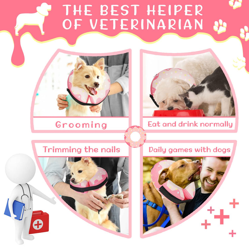 Protective Inflatable Dog Donut Collar Cone for Dogs & Cats-Soft Pet Recovery Dog Cone Alternative After Surgery-Comfortable Cute E-Collar Does not Impede Vision(Meidum Dogs) Pink Star S【Neck 9"-12"】 - PawsPlanet Australia