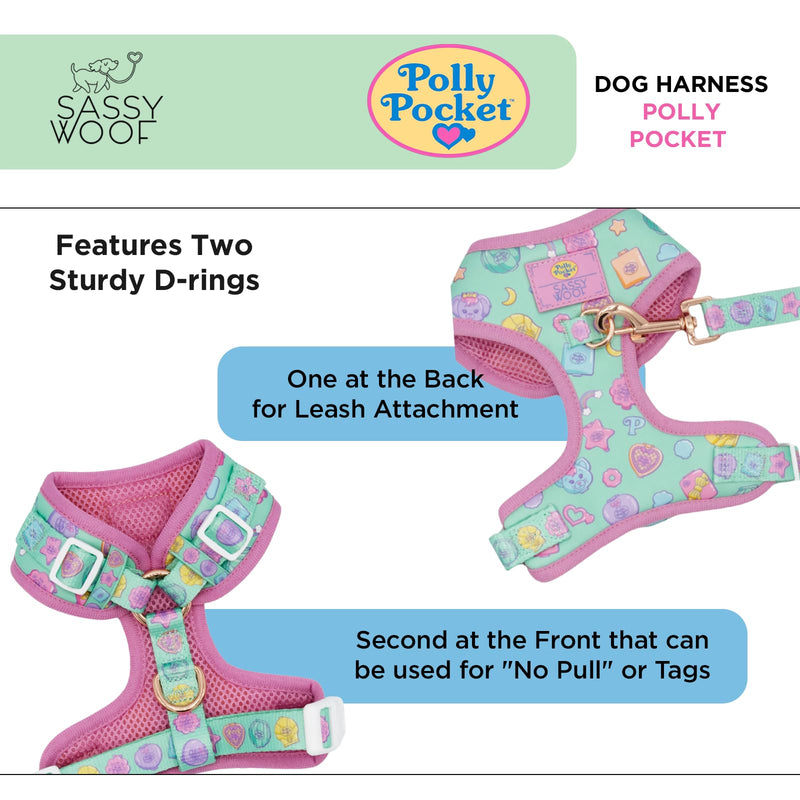 Sassy Woof Dog Adjustable Harness - Polly Pocket™ - L, Breathable Mesh, No Pull Design with Two D-Rings, Perfect for Large Dogs - Officially Licensed - PawsPlanet Australia