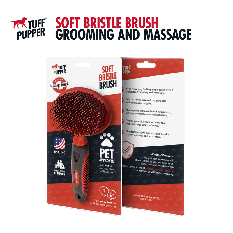 Tuff Pupper Round Bristle Soft Brush for Dogs and Cats | Gentle Grooming for Short or Long Hair | Soft Pin Tool for Sensitive Skin | Detangle & Remove Loose Fur | For Dematting & Detangling Undercoat Soft Bristle Brush - PawsPlanet Australia