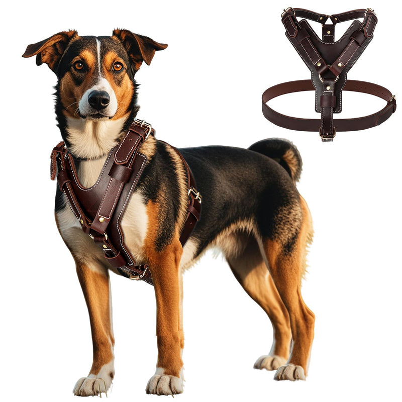 Guiding Star Leather Dog Harness Heavy Duty Dog Harness for Large Dogs Soft Dog Vest with Adjustable Straps for Large Extra Large Dogs Vest 24"-30" Dark Brown Chest:24-30" - PawsPlanet Australia