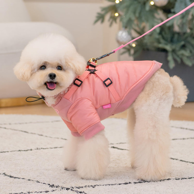Pinkaholic New York Xenia Mock Neck Full Zip up Warm Winter Jumper Vest with Integrated Harness for Small and Medium Dogs, Indian Pink, Medium