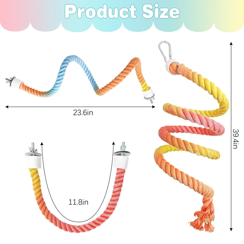 BNOSDM 3 Pcs Rope Perches for Bird Cages Gradient Sunset Color Bendable Climbing Rope Ladders & Swings Birds Cage Accessories Toy for Parakeets, Budgies, Cockatiels, Conures, Lovebirds - PawsPlanet Australia
