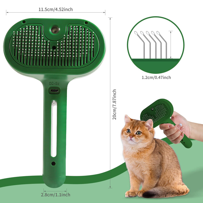 Cat/Dog Deshedding Brush with Water Spray and Steamer - Grooming Tool for Shedding Hair Removal (Christmas Green) Christmas Green - PawsPlanet Australia
