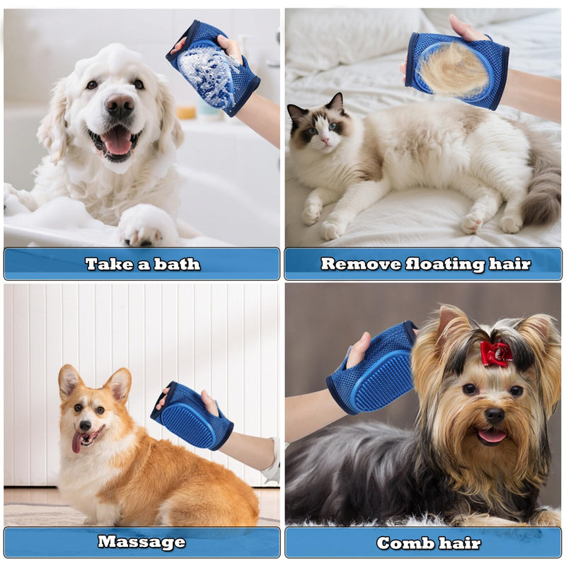2 Pcs Pet Ear Muffs and Grooming Gloves, Swimming Waterproof Dog Ears Caps, Wearable Glove Design Shampoo Scrubber for Cat, Dehairing Brush for Most Cats, Dogs (M) M