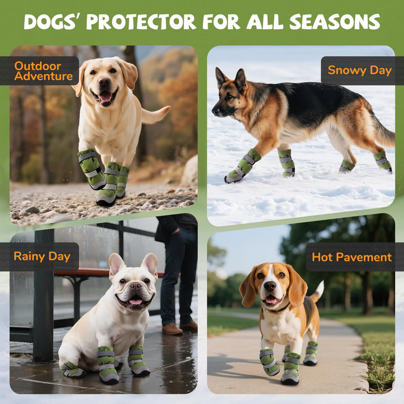 Winter Dog Snow Boots with Fleece Lining, Dog Shoes for Medium Large Size Dogs, Waterproof Dog Booties and Paw Protectors, Anti-Slip & Reflective Dog Shoes for Snow Outdoor, Hiking (Green-Size 5) Green Size 5 (For Width 2.2"-2.4") - PawsPlanet Australia