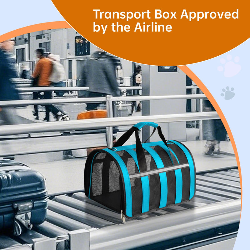 Airline Approved Cat Carrier for Small & Medium Pets up to 15 Lbs, Soft-Sided Collapsible Travel Carrier with Breathable Mesh, Lightweight & Portable Design Blue 16.4''Lx10.3''Wx9.4''H - PawsPlanet Australia