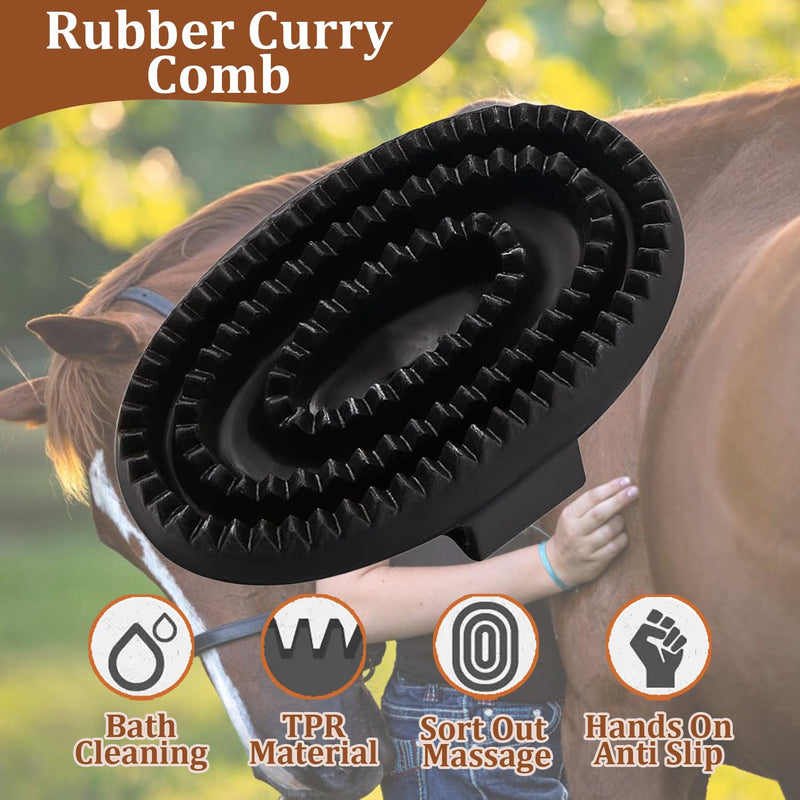 Rubber Curry Comb with Handle, Horse Grooming Brush & Shampoo Brush for Dogs, Cats & Horses, Shedding Curry Comb for Short & Long Hair, Pet Bathing & Shower Supplies Rubber Curry Comb - PawsPlanet Australia