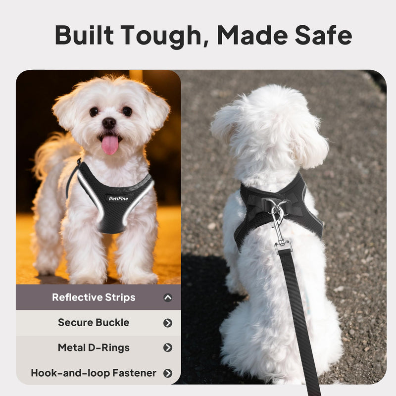 PetiFine Step in Small Dog Harness and Leash Set, Breathable All Weather Air Mesh Reflective Escape Proof, Step-in Vest Harnesses for Puppy(S, Black) S | Neck: 12.6''-13.8'' Chest:16.1''-17.7'' | - PawsPlanet Australia