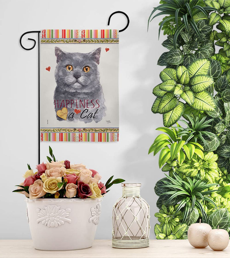 Breeze Decor Blue British Short Hair Happiness Garden House Flag-Set Cat Kitten Meow Spoiled Paw Fur Pet Nature Farm Animal Creature Banner Small Yard Gift Double-Sided, Made in USA - PawsPlanet Australia