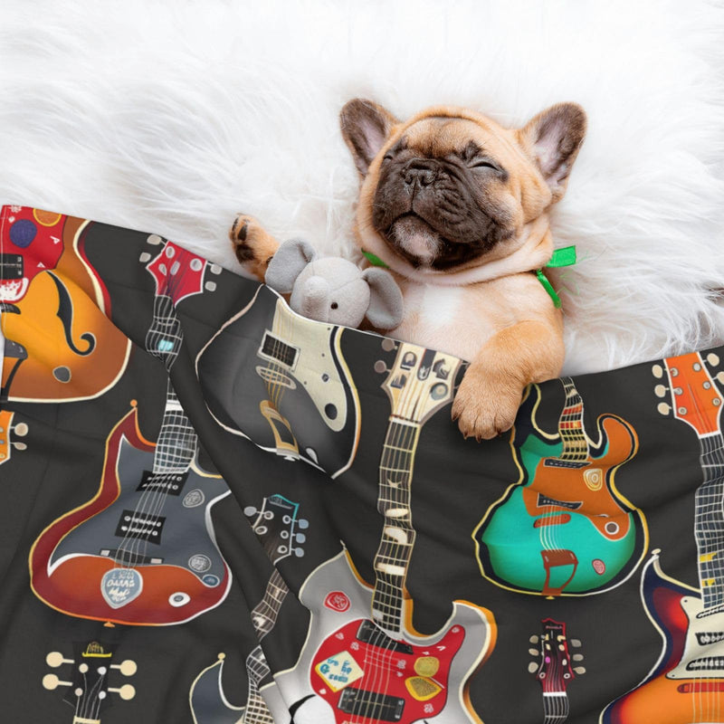 Guitar Pattern Blanket for Dog Cat Kitten, Music Theme Soft Warm Pet Blankets for Couch Sofa Bed Furniture Protector Washable Large Dog Blanket 40 * 28in 40*28inch - PawsPlanet Australia
