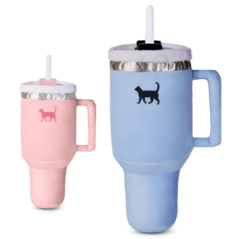 Kitty Kollection | Plush Kitty Cup Tumbler Catnip Toy with Crinkle Paper – Trendy, Cute, Funny Parody Cat Toy (Chambray Blue) Chambray Blue - PawsPlanet Australia