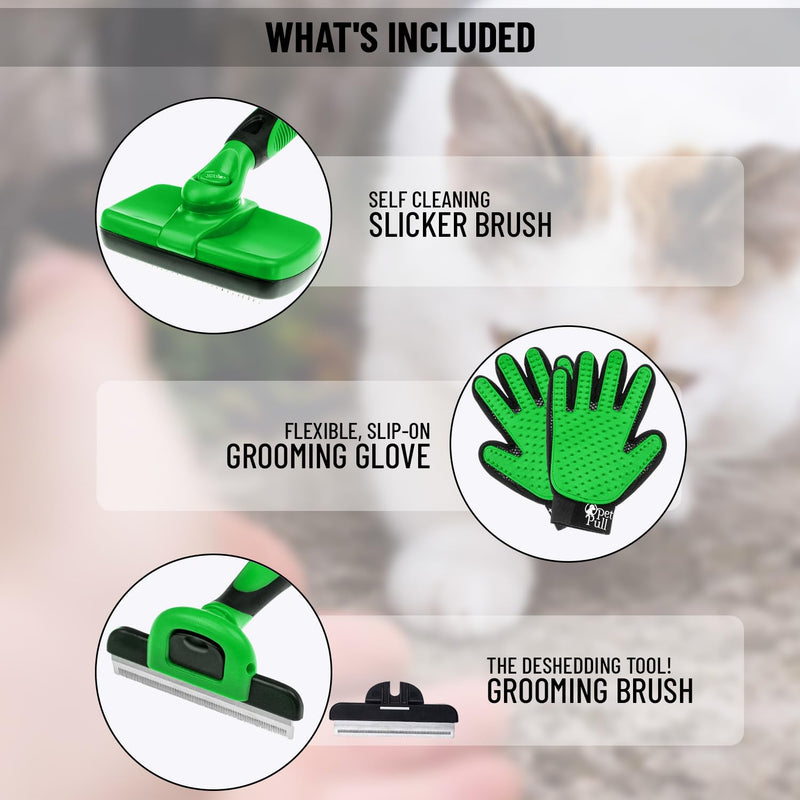 Complete Professional Pet Grooming Kit with Pet Hair Removal Tool Brush Gloves, Self Cleaning Slicker Brush, and Pro Grooming Dog Brush Deshedder Comb to Reduce Shedding (Green) Green - PawsPlanet Australia