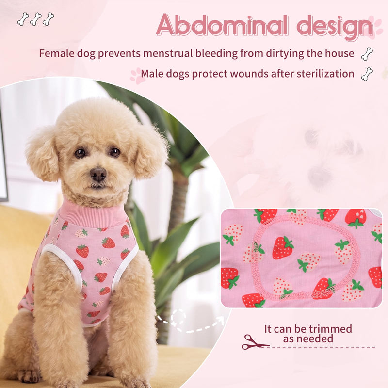 Dog Surgery Recovery Suit, Surgical Bodysuits Abdominal Wounds Protector for Female Male, Dog Cone E-Collar Alternative, Onesie Suits Prevent Licking for Small, Medium Puppy (Strawberry, M) Strawberry