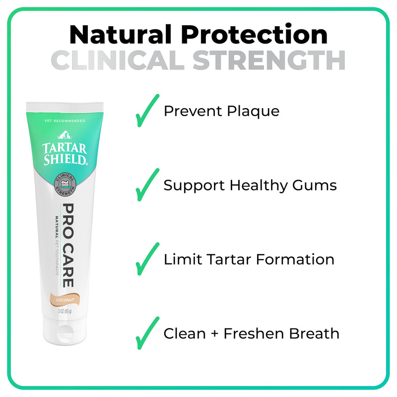 Tartar Shield Pro Care – Natural Pet Toothpaste – VOHC Approved – Protects Against Plaque & Tartar – Freshens Breath & Gently Removes Stains – for Dogs & Cats – Coconut Flavor, 3 Oz. 3.0 Ounce Tube
