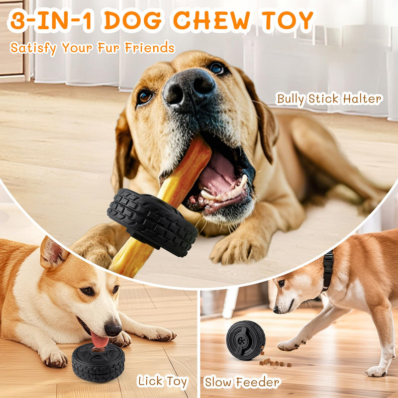 3-in-1 Dog Treat Toy for Aggressive Chewer, Natural Rubber Dog Enrichment Toy, Chew Toy, Bully Stick Holder, Lick Toy with Silicone Mold Black-Red - PawsPlanet Australia