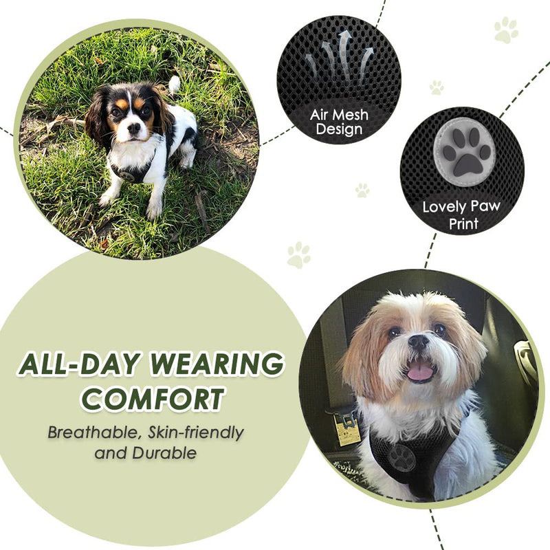 Nasjac Dog Car Harness with Seat Belts, Safety Adjustable Dog Seat Belts for Cars with Clip and Buckle, Breathable Mesh Pet Vest Harness Seatbelts with Secure Elastic Buffer for Travel Black M - PawsPlanet Australia