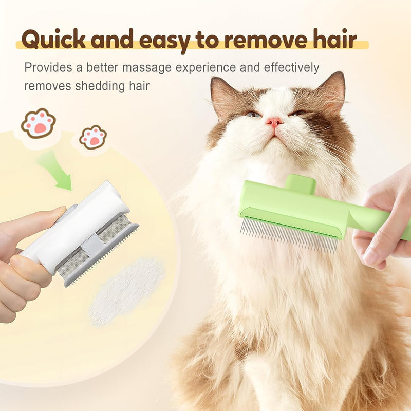 2 Pcs Flea Comb for Pet, Dog Cat Hair Removal Comb with Release Button, Self-Cleaning Grooming Brush for Shedding, Massaging, Short & Long Fur (White&Green) - PawsPlanet Australia
