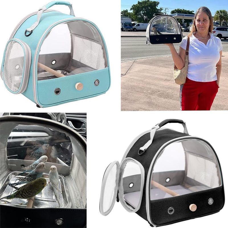 Bird Travel Carrier, Portable Small Bird Parrot Parakeet Carrier with Standing Perch and Soft Mat, Side Access Window Collapsible to Carry and Transport Birds Vet Visit Black Clear Windows - PawsPlanet Australia