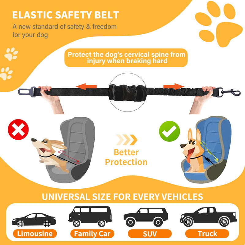 Dog Seat Belt Retractable Dog Car Harness 1 Pack Adjustable Pet Safety Belt with Elastic Bungee Buffer Heavy Duty & Durable & 360 Degree Swivel Dog Seatbelts Black-1Pack 1Pack - PawsPlanet Australia