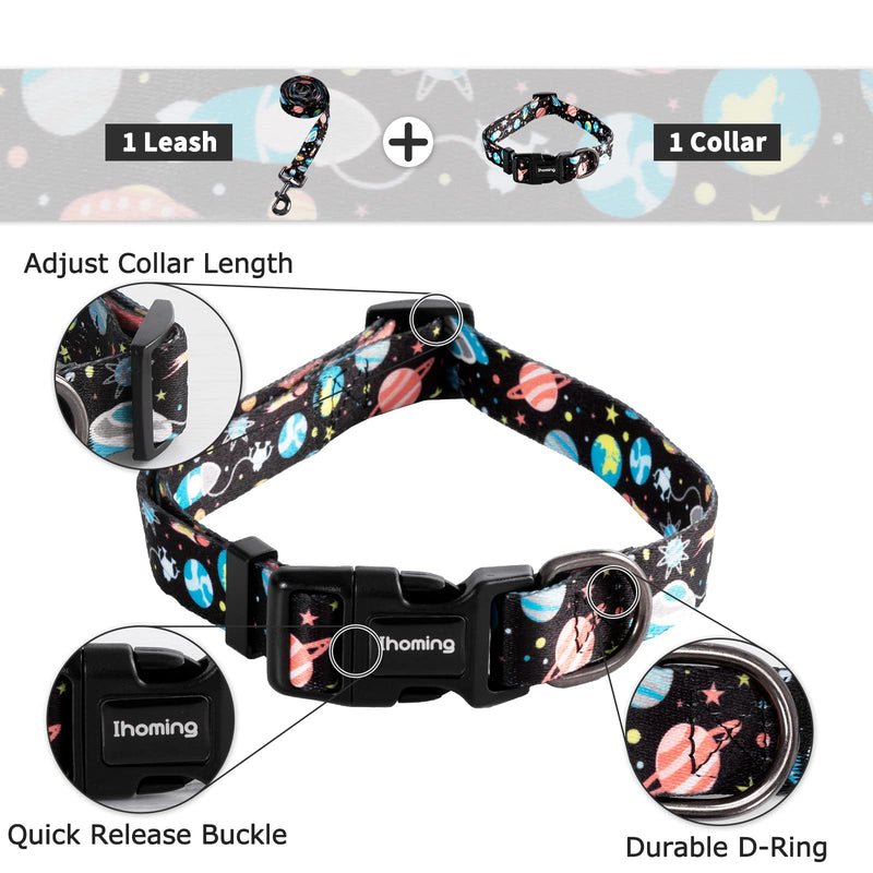 Ihoming Dog Collar and Leash Set for Daily Outdoor Walking Running Training, Space Design for Small Boys Girls Dogs Cats Pets, S-Up to 20LBS B-Space Small (Pack of 1) - PawsPlanet Australia