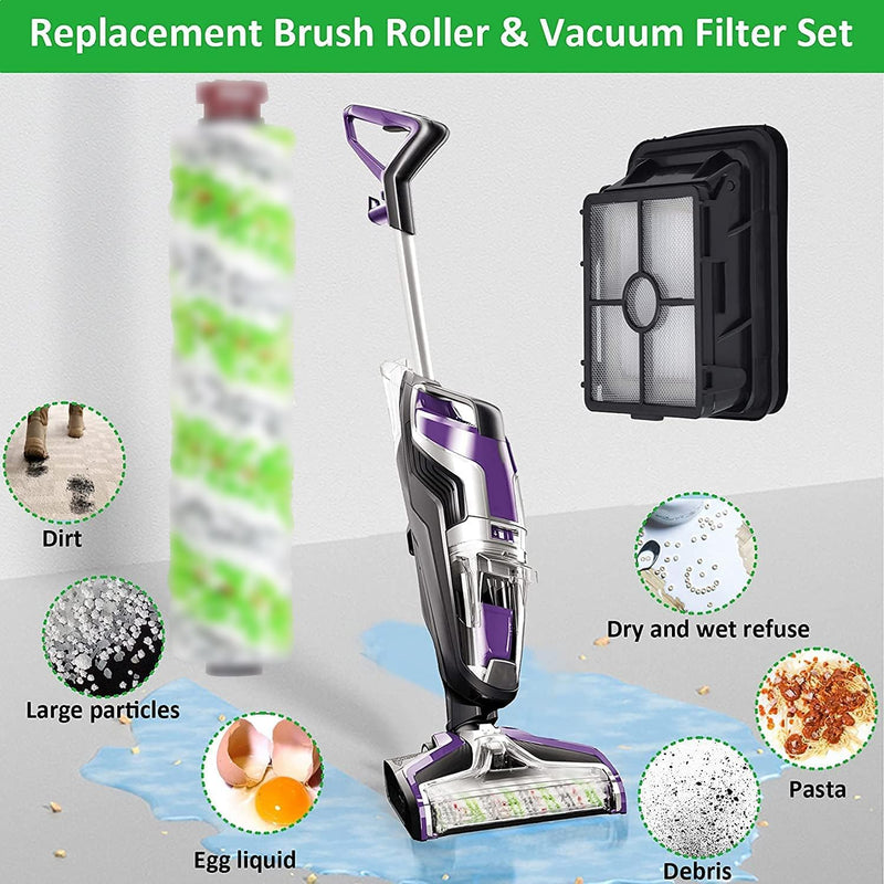for Bissell CrossWave Pet Pro 2306A CrossWave 1785 Series Replacement Parts 4 Pack 2460 Multi-Surface Pet Pro Cleaner Brush Rolls Tangle-Free+4 Pack 1866 Vacuum Filters Part 1613568 1608684 4+4 Green - PawsPlanet Australia