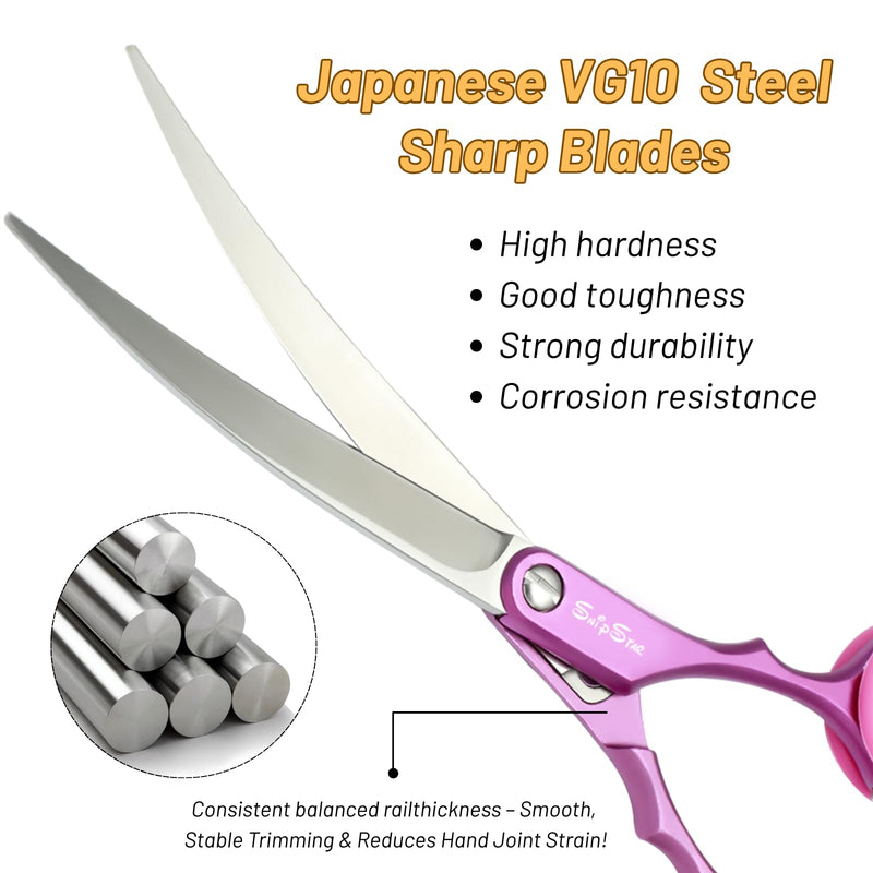 6.75in 30° Curved Dog Grooming Scissors Professional, Japanese VG10 Stainless Steel Sharp Scissors for Dog Grooming, Lightweight Ergonomic Trimming Shears for Face and Paws Cut, Cat Pet Groomer, Red 6.75 inch - PawsPlanet Australia