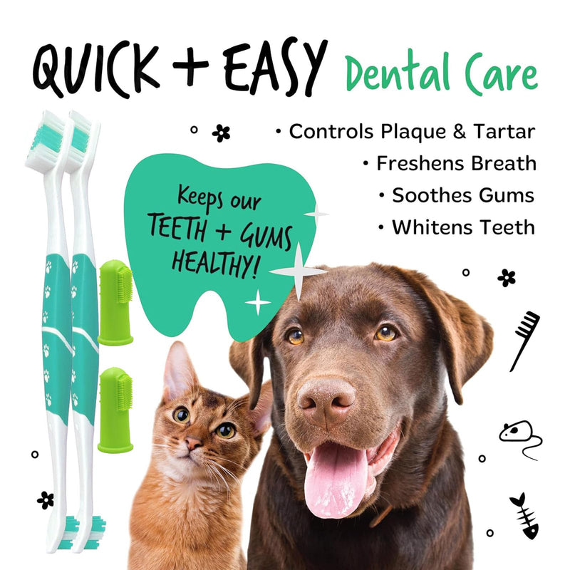 Dog Toothbrush Dual Ended, Pets Teeth Cleaning Toothbrush 360º Dog Cat Finger Toothbrush Pets Dental Cleaning Products for Easy Dogs Cats Dental Care