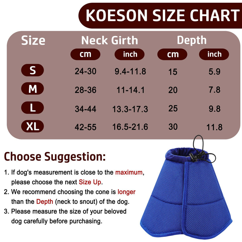 KOESON Soft Dog Cone for Dogs After Surgery, Adjustable Dog Cone Collar with Elastic Drawstring, Breathable Dog Recovery Cone Collar for Large Medium Small Dogs, Elizabethan Collar for Dog Blue L - PawsPlanet Australia