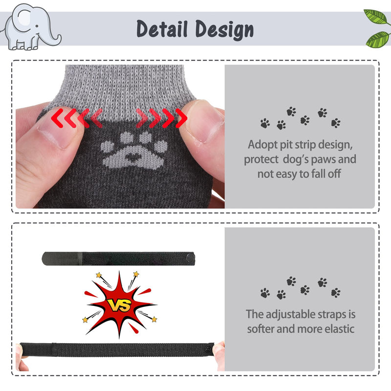 SCENEREAL Double Side Anti-Slip Dog Socks for Hot/Cold Pavement, Non-Slip Dog Shoes for Hardwood Floors to Stop Licking Paws, Slipping, Paw Protectors with Grippers (XS(Pack of 6), Grey Elephant) XS(Pack of 6)