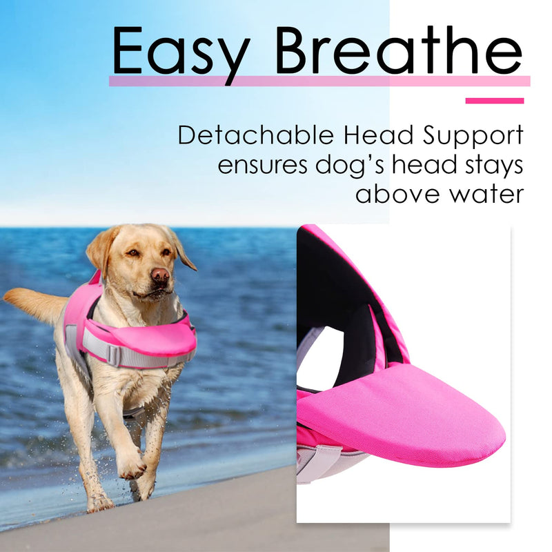 ThinkPet Dog Life Jacket, Reflective Lifesaver with Rescue Handle, Adjustable Floating Vest,High Buoyancy Aid Dog Saver X-Large Pink XL